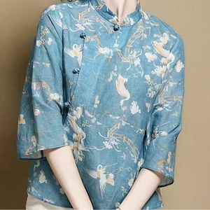 Cornflower Blue Mandarin Collar Blouse